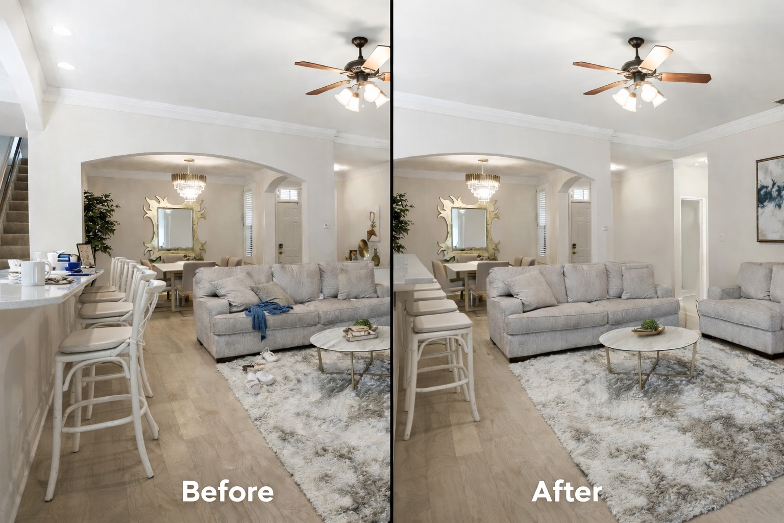 before and after living room house cleaning Naperville